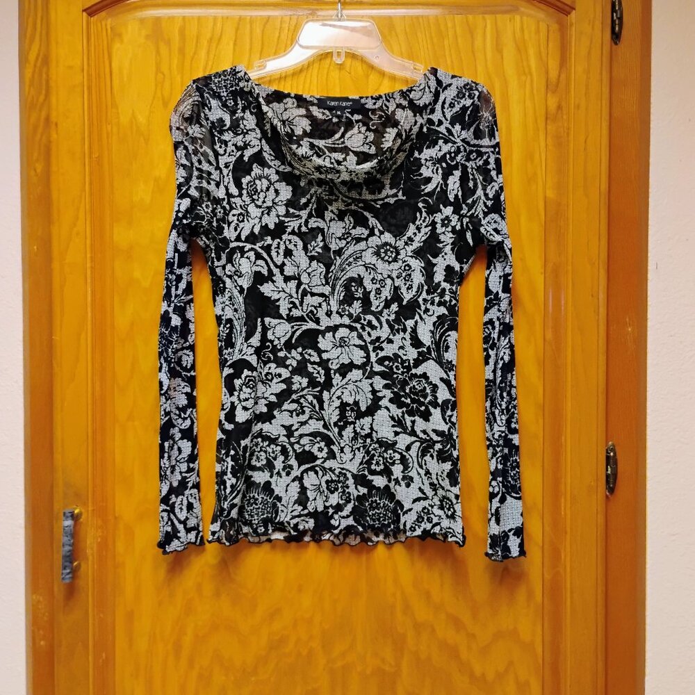 Beautiful Karen Kane nylon mesh black & white top size S to M XL